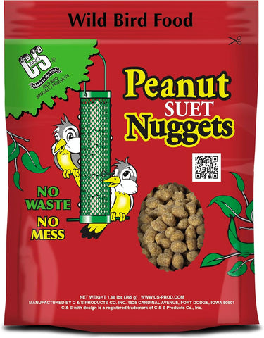 C&S Peanut Flavor Suet Nuggets, Bird Suet for Woodpeckers, 27 Ounces