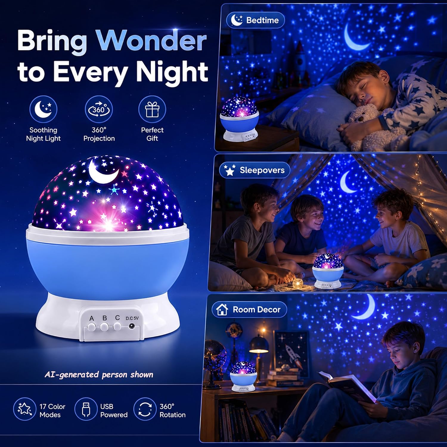 Kid Star Projector Night Light for Kids | Stars for Ceiling | Boys Gift 3-6