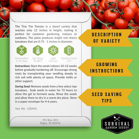 Tiny Tim Tomato Seeds - Survival Garden Seeds (3 Pack)