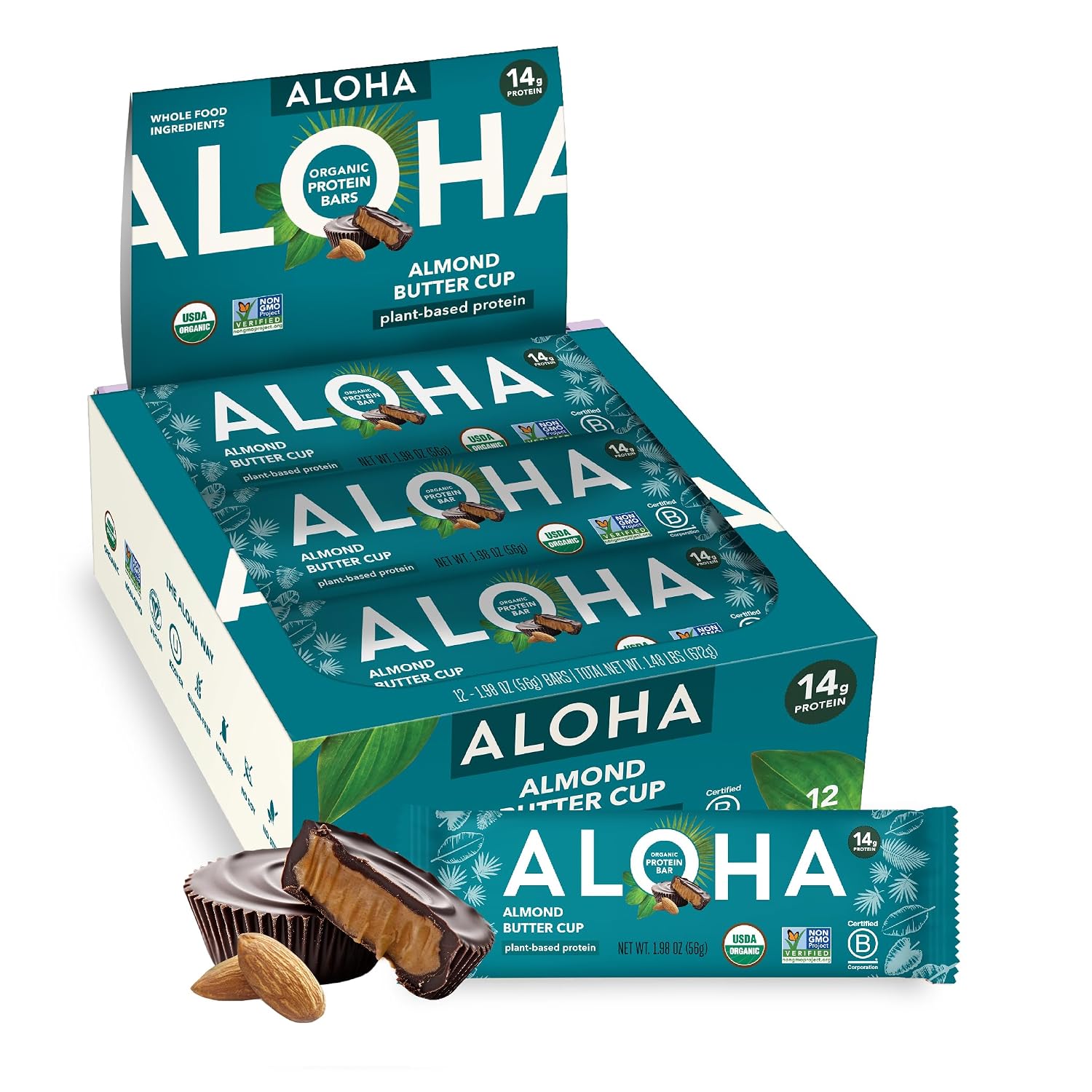 ALOHA Organic Plant Based Protein Bars - Key Lime - 12 Bars, Vegan, Low Sugar, Gluten-Free, GLP-1 Friendly, Low Carb, Non-GMO, No Stevia, No Erythritol