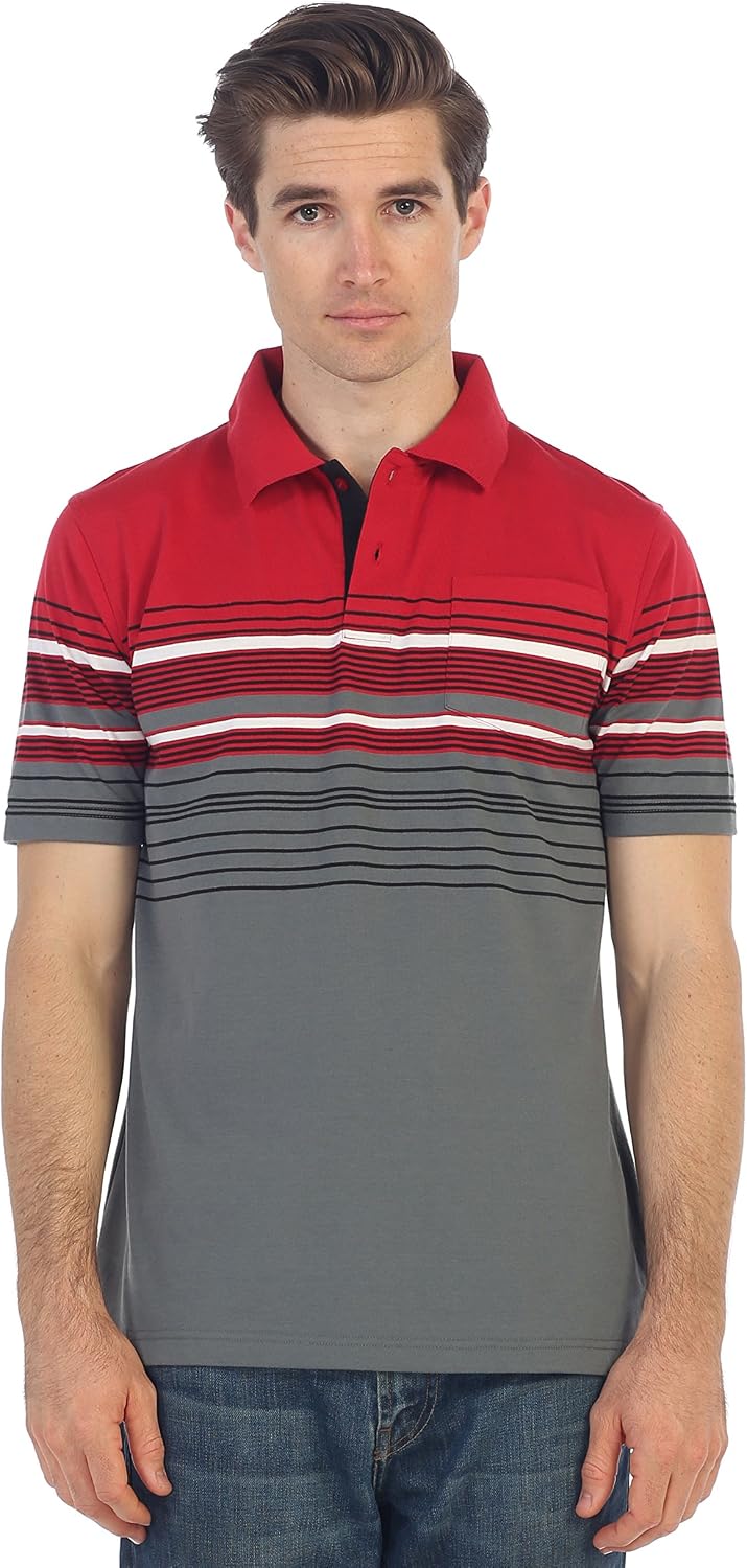 Gioberti Mens Double Striped Contrast Polo Shirt with Pocket - Yarn Dye
