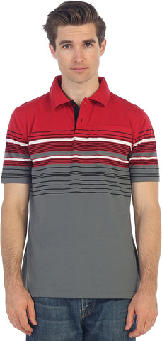 Gioberti Mens Double Striped Contrast Polo Shirt with Pocket - Yarn Dye