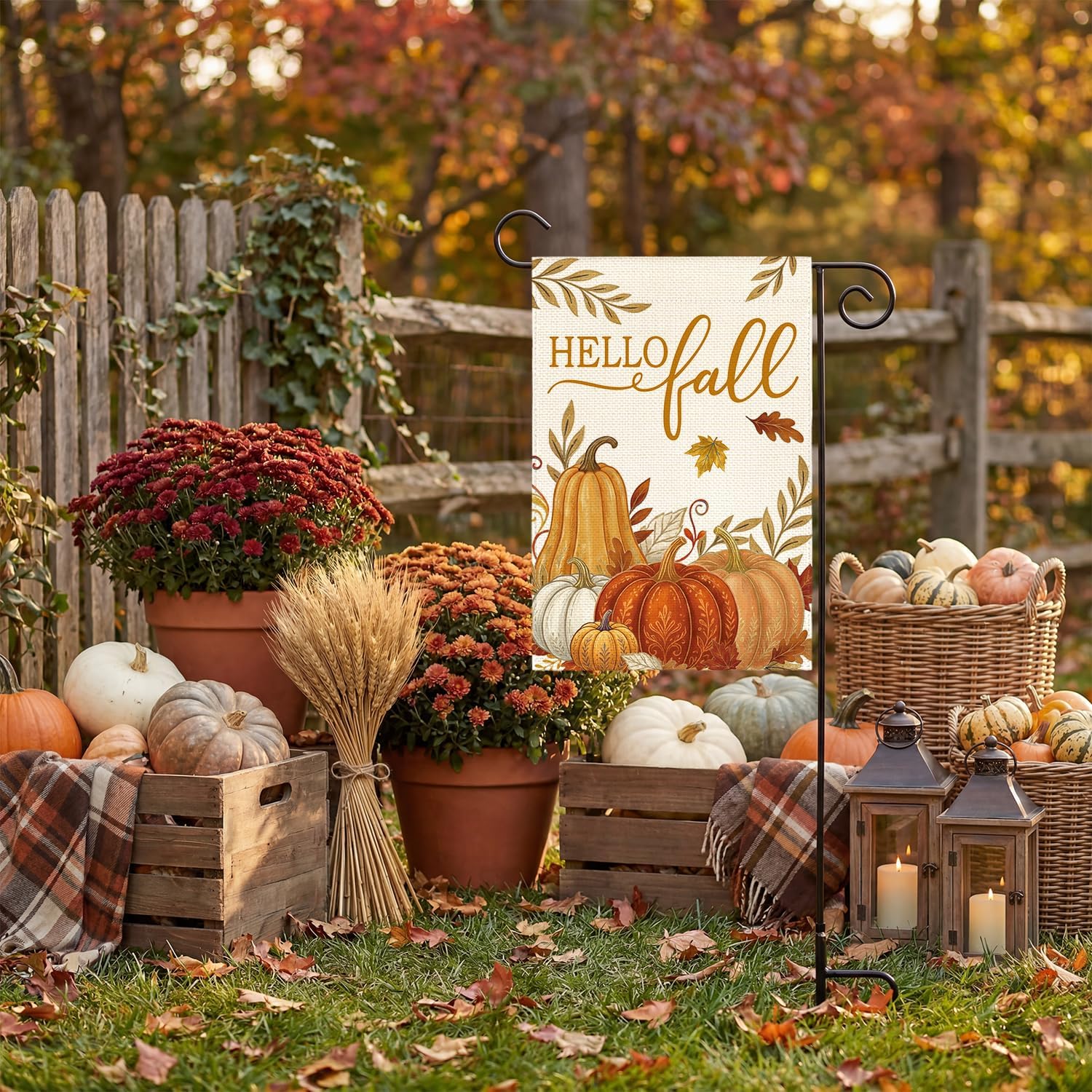 AVOIN colorlife Pumpkins Hello Fall Garden Flag 12x18 Inch for Outside