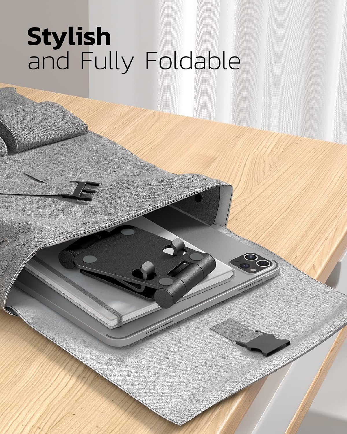 Nulaxy Full Aluminum Dual Folding Cell Phone Stand for Desk, Black