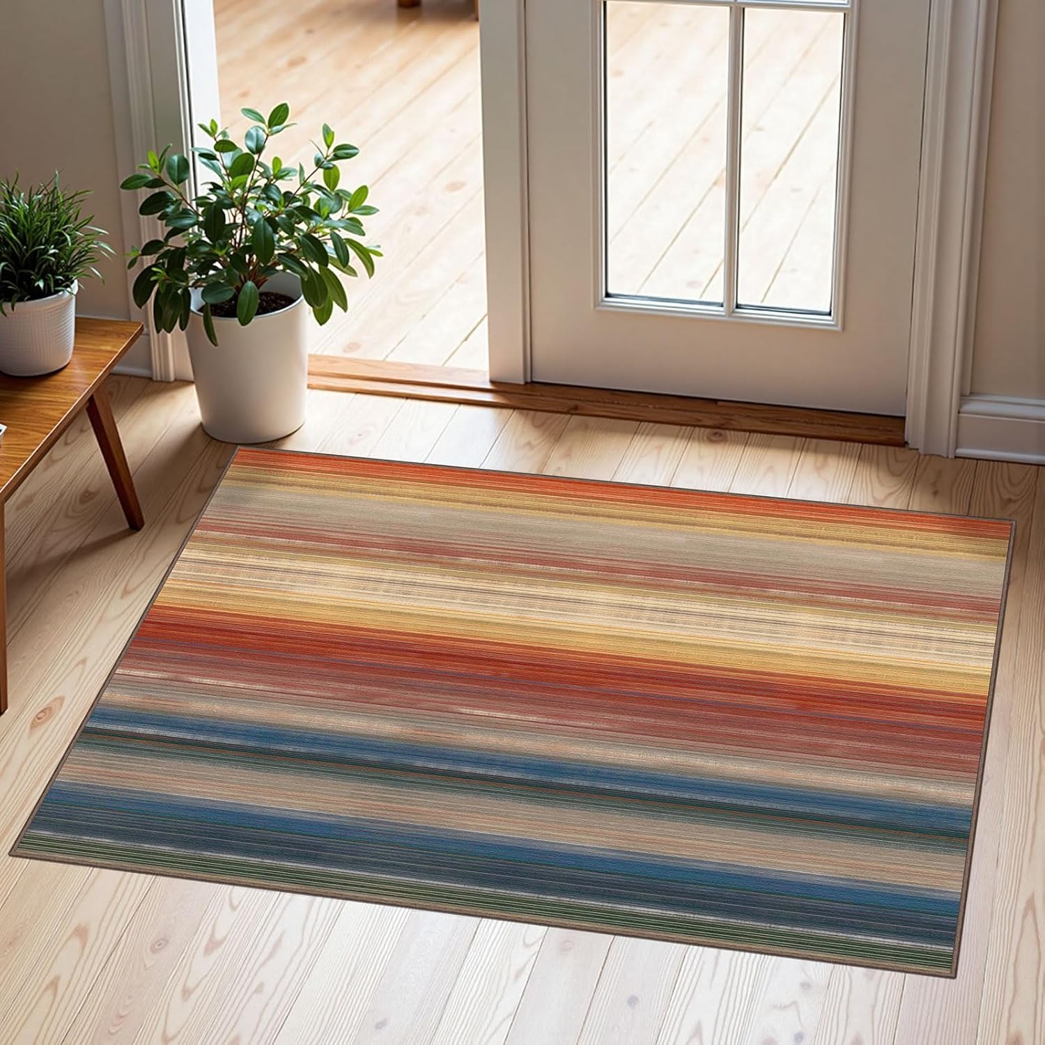 Front Door Mat Indoor Outside Entrance 2x3 Modern Ombre Rainbow Rug