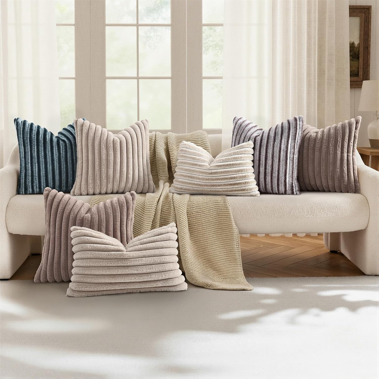 decorUhome Fall Faux Fur Throw Pillow Covers 24x24 Set of 2 Tan