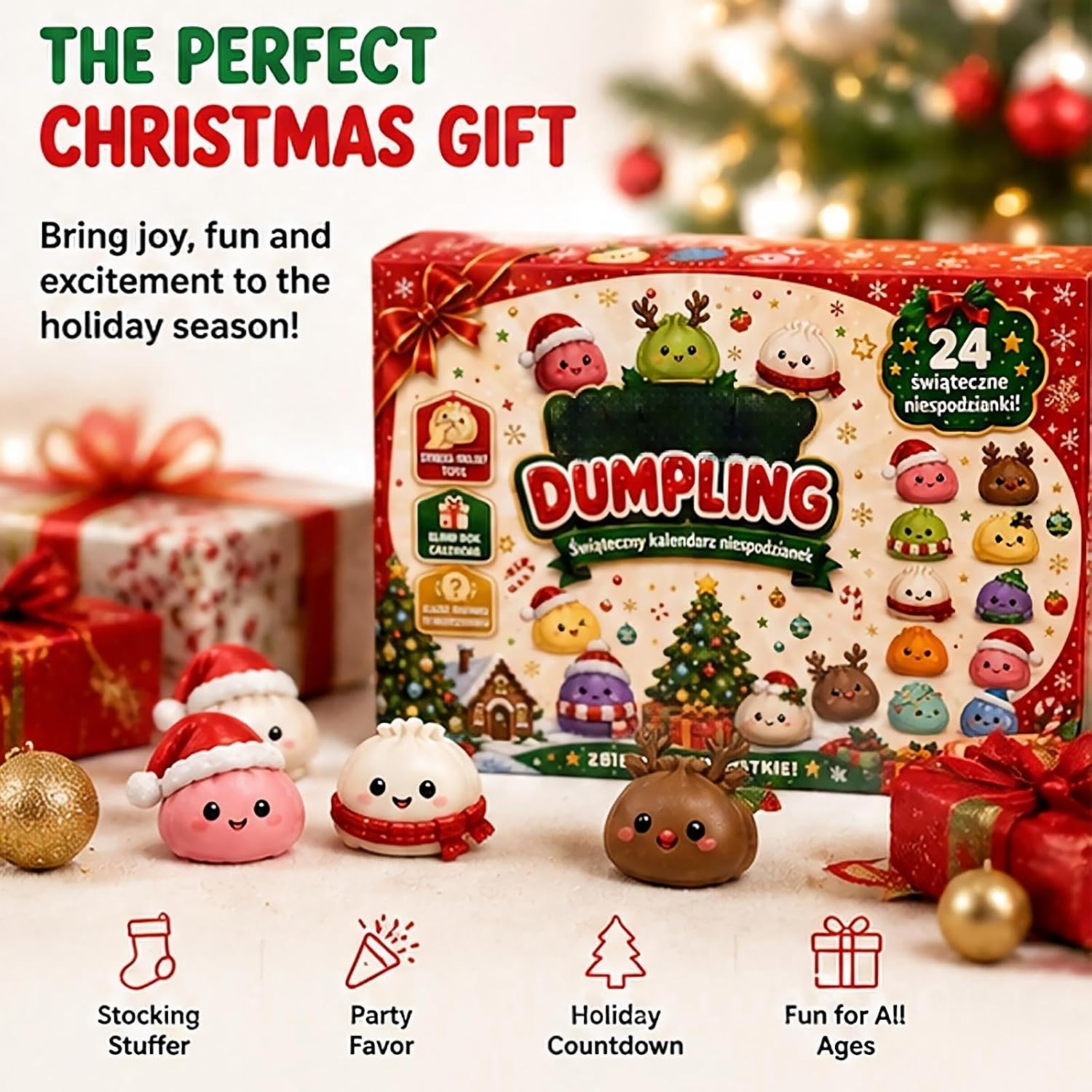 Christmas Squishies Advent Calendar 2026, 24 Days Dumpling Squishies Toys Countdown Calendar, Christmas Decor Jumbo Mini Glitter Squishie Squeezy Toys
