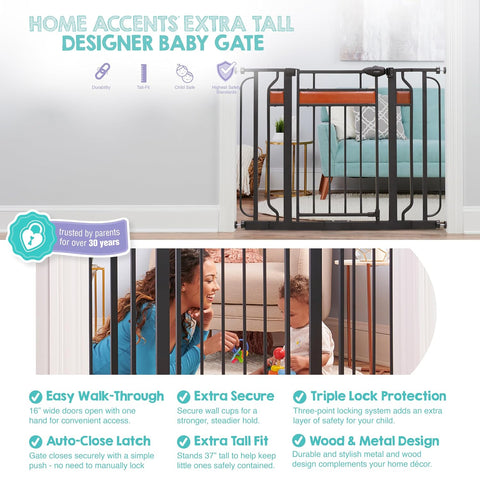 Regalo Safety 37" Extra Tall Baby Gate, Bottom of Stairs & Doorways