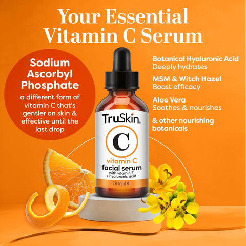 TruSkin Vitamin C Serum – Anti Aging Facial Serum with Vitamin C, Hyaluronic Acid, Vitamin E – Brightening Serum – Even Skin Tone, Improve Appearance of Dark Spots, Fine Lines & Wrinkles, 2 Fl Oz