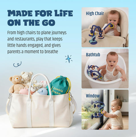 Jumble Jangle Baby Teether – Suction Toy & High Chair Toy, Light Blue