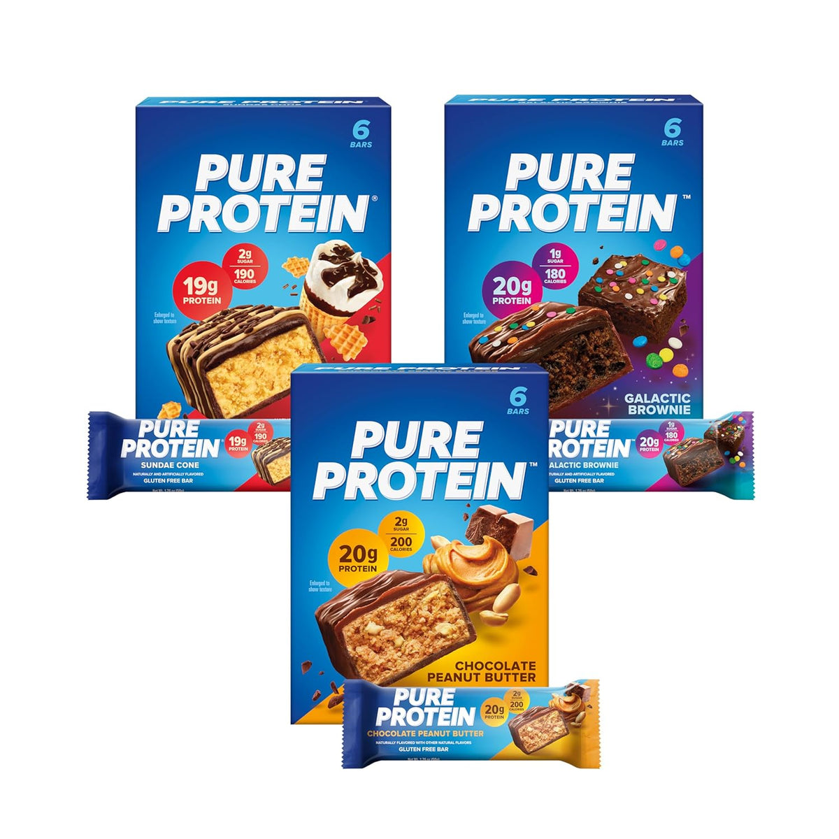 Pure Protein Variety Pack Protein Bars, 19g-20g Protein, Gluten Free, 18 Ct