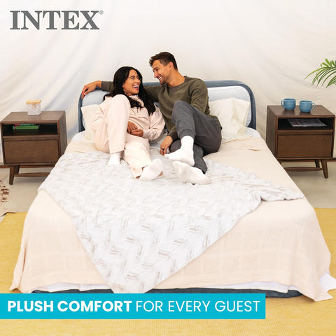 INTEX Dura-Beam 18" Queen Size Air Mattress with Built-in Headboard & Pump