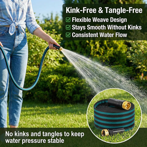 50FT Lightweight Garden Hose – Kink-Resistant, Flexible, High-Pressure Hose for Outdoor Watering, Lawn Care, Garden, and Car Cleaning
