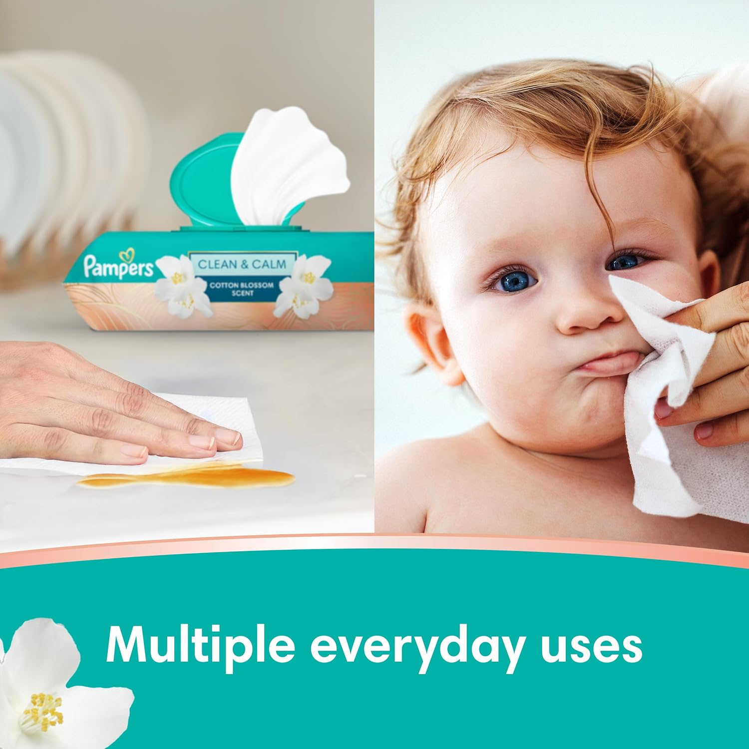 Pampers Wipes, Clean & Calm, Cotton Blossom Scent, 336 Wipes Total (6X Pop-Top Packs)