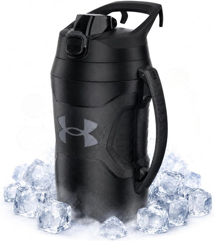 Under Armour Insulated Water Bottle with Handle & Fence Hook, Half Gallon Sports Water Jug, Leak-Resistant & BPA-Free for Baseball, Football & Gym - Black/Black, 64oz
