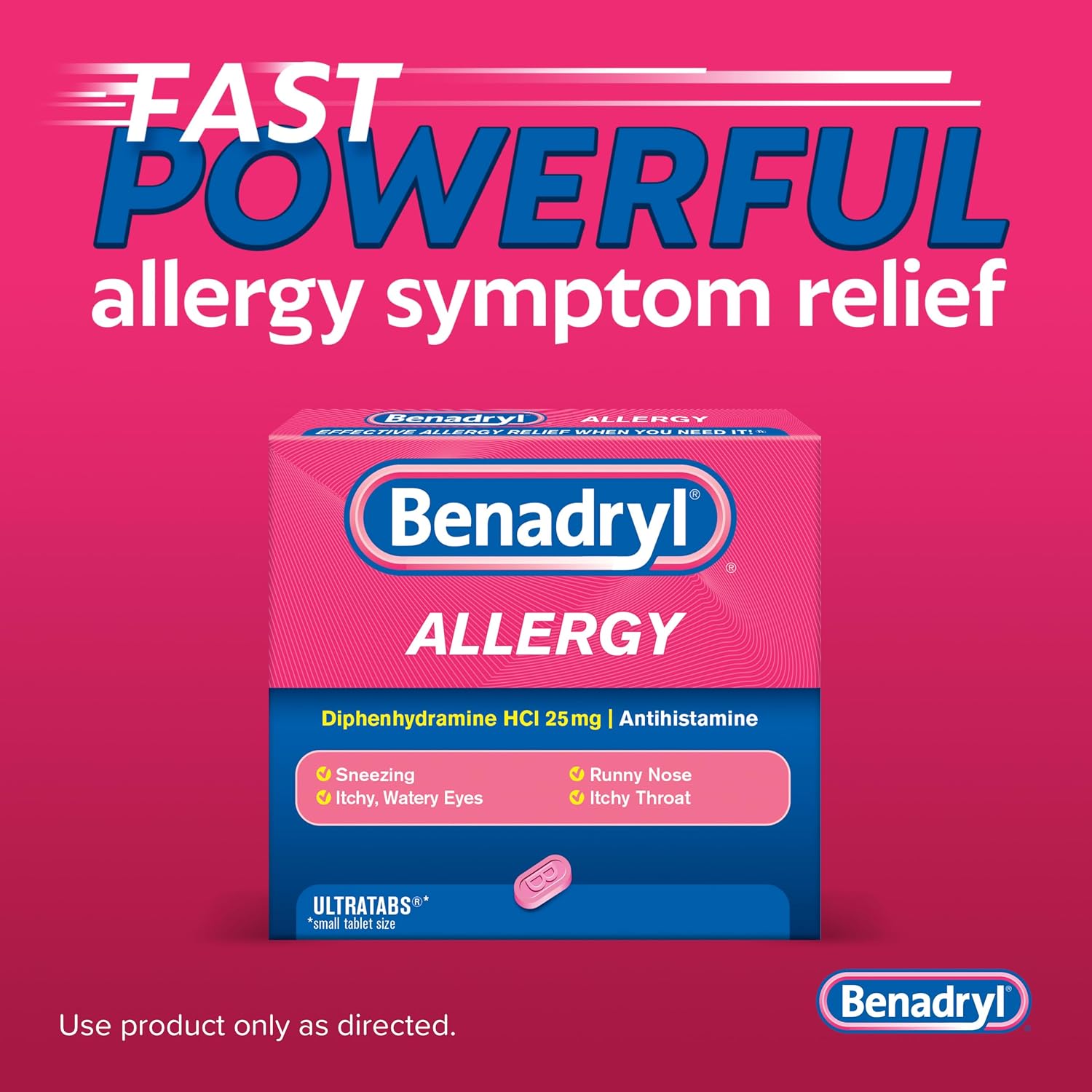 Benadryl Ultratabs Allergy Relief, 25 mg Diphenhydramine HCl, 100 Ct