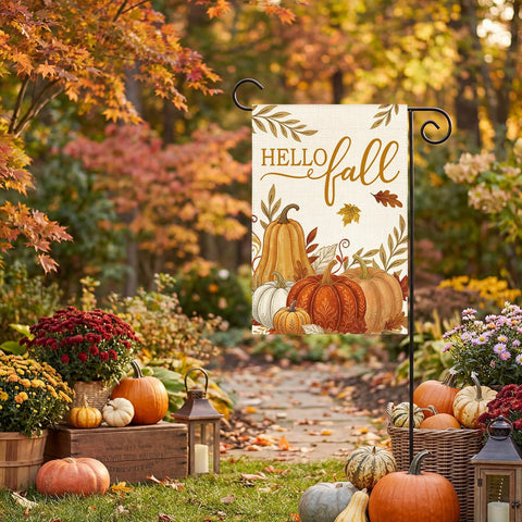 AVOIN colorlife Pumpkins Hello Fall Garden Flag 12x18 Inch for Outside