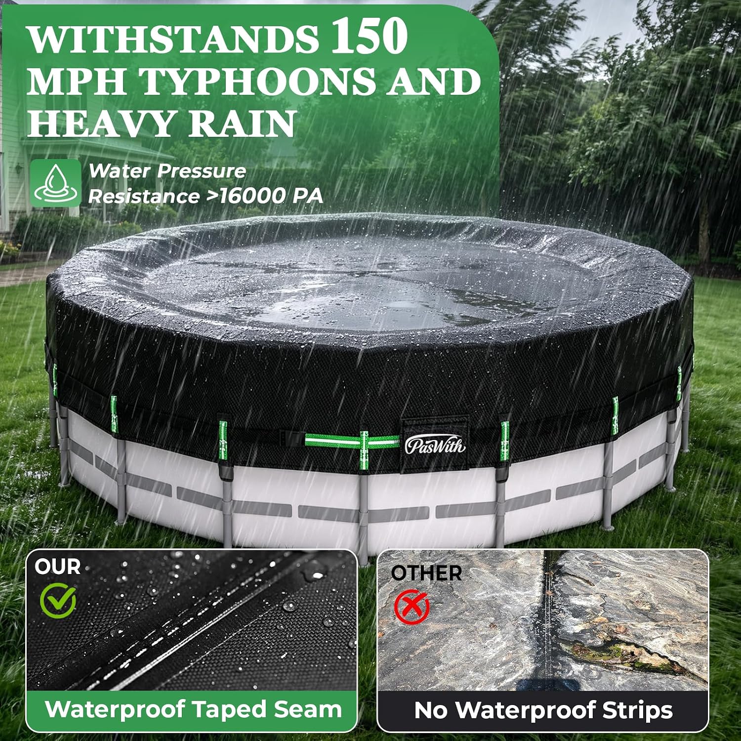 16FT Winter Pool Covers for Above Ground Pools 150MPH Windproof