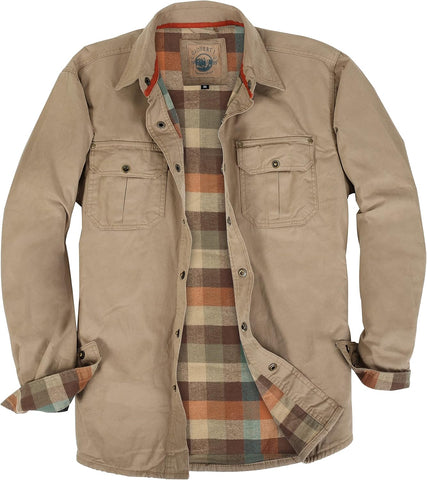 Gioberti Men's 100% Cotton Brushed and Soft Twill Shirt Jacket with Flannel Lining
