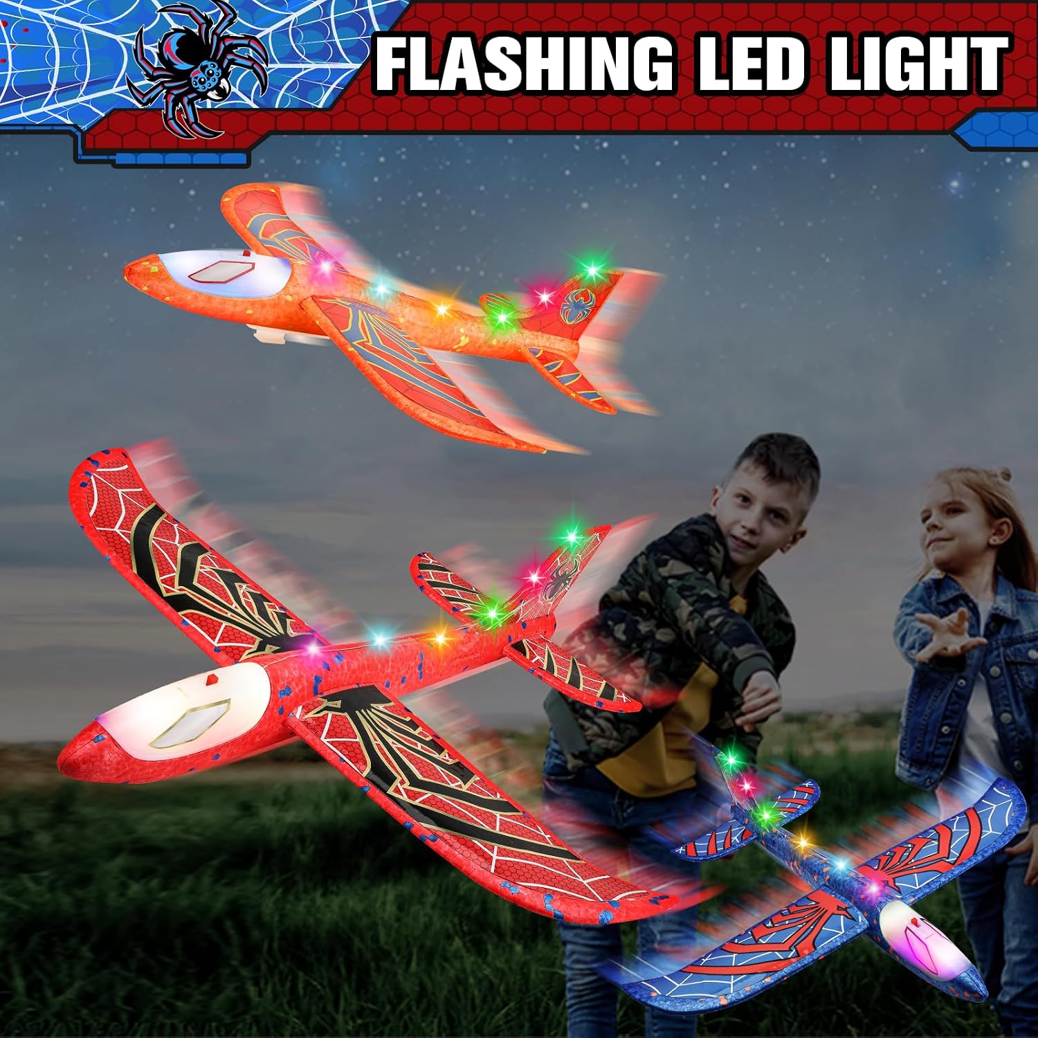 Fuwidvia 3 Pack Airplane Launcher Toys, 13.2'' Spider LED Foam Glider