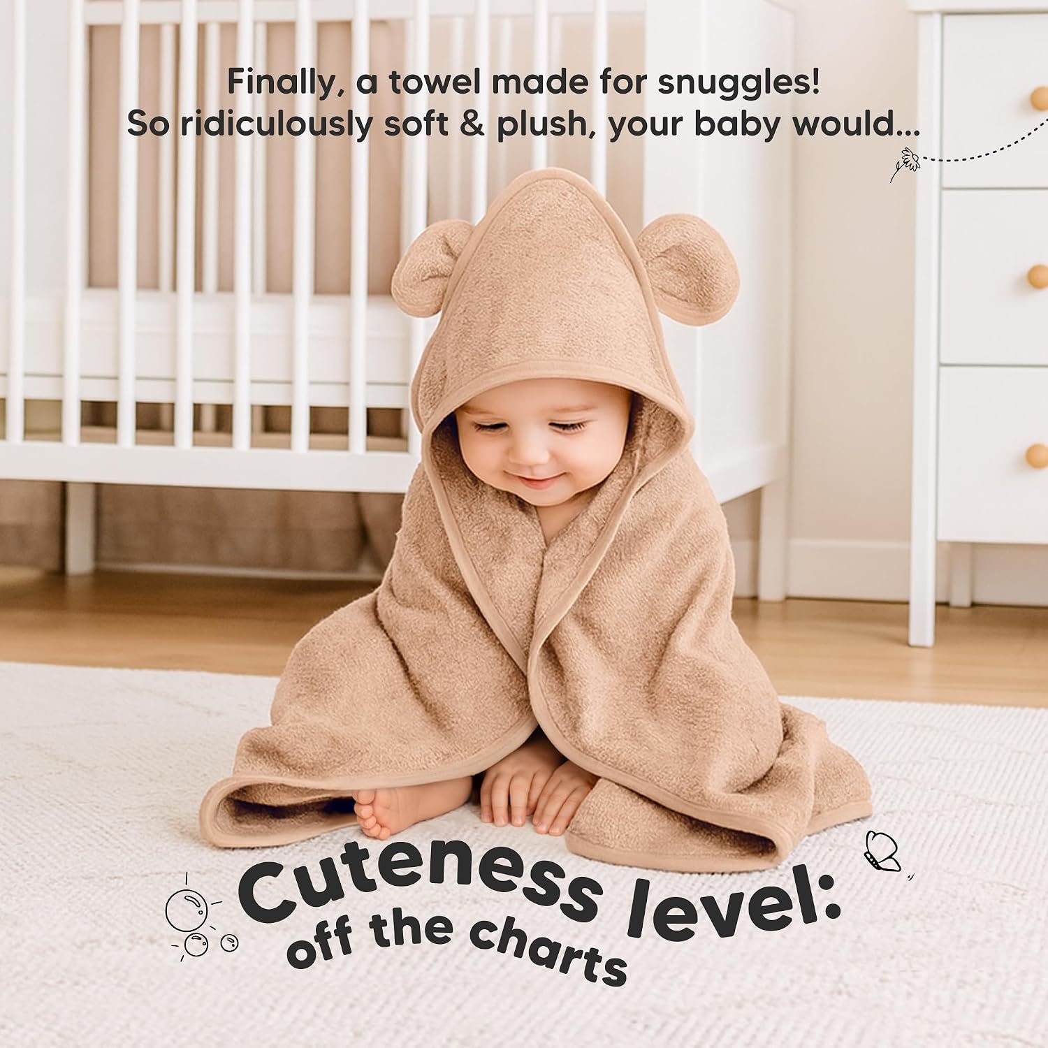 KeaBabies 2-Pack Hooded Baby Towels for Newborn, Kids, Almond, 30x30