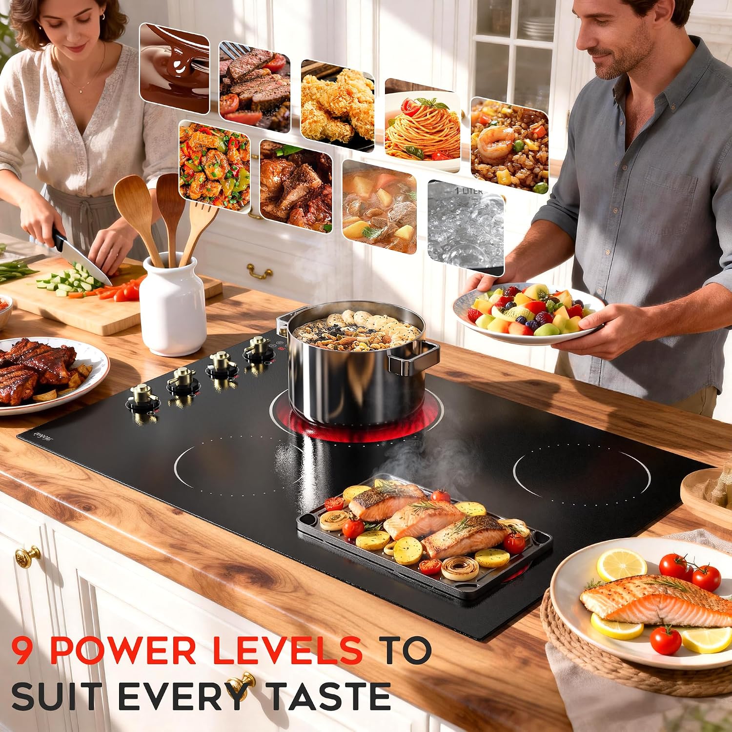 Hobsir 30 Inch Electric Cooktop, 4 Burner 6700W Dual Ring & Oval Burner