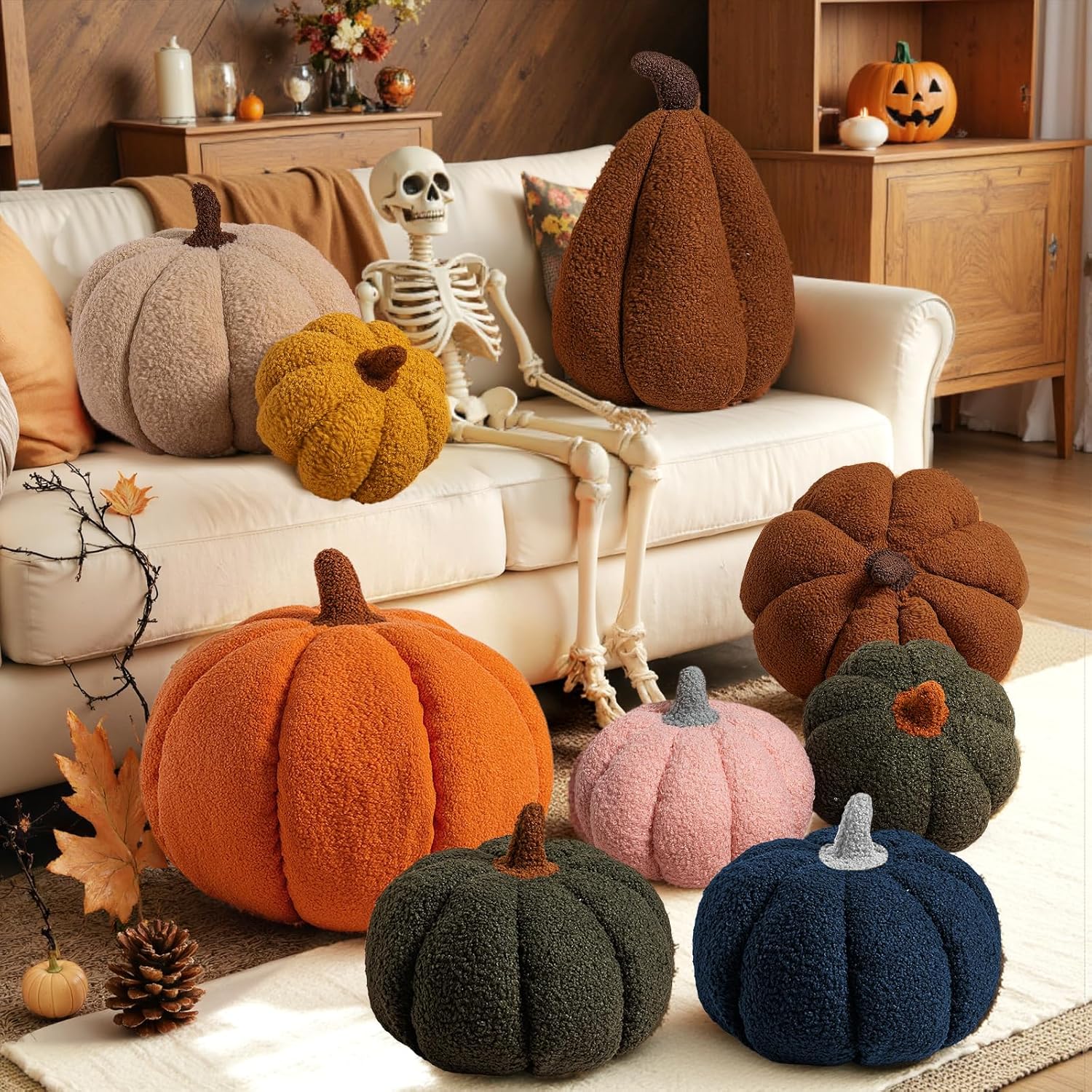 Lanpn Fall Pumpkin Pillows Set of 2, Halloween Decoration Decorative Throw Pillows Soft Fleece Sherpa Cute 3D Shaped Cushion for Sofa Couch Bedroom Halloween Thanksgiving Decor (Orange, 14.2x10.2in)