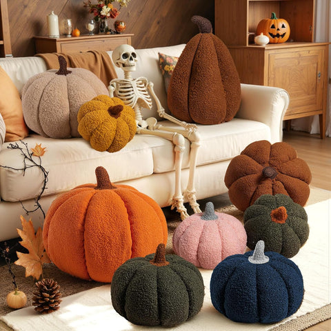 Lanpn Fall Pumpkin Pillows Set of 2, Halloween Decoration Decorative Throw Pillows Soft Fleece Sherpa Cute 3D Shaped Cushion for Sofa Couch Bedroom Halloween Thanksgiving Decor (Orange, 14.2x10.2in)