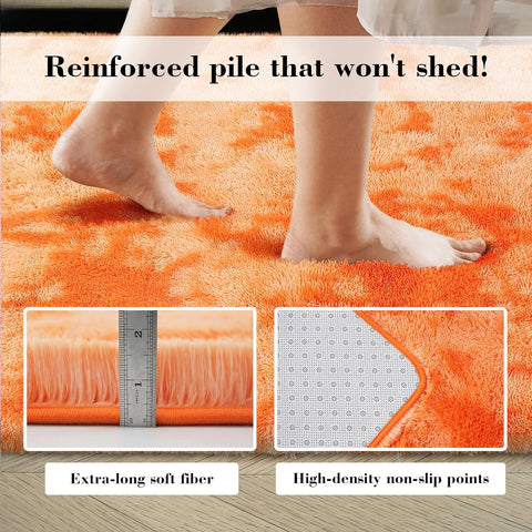 Mottled Orange 8x10 Area Rugs for Bedroom, Fluffy Rug Large Bedroom Carpet