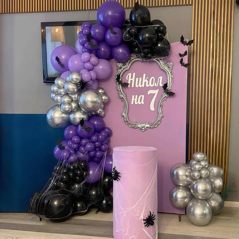 Isndare Purple Black Balloons, 12 Inch Dark Purple Light Balloons with Metallic Purple Confetti Latex Balloon Set for Girls Women Halloween Birthday Bridal Shower Wedding Party Decorations Is-02