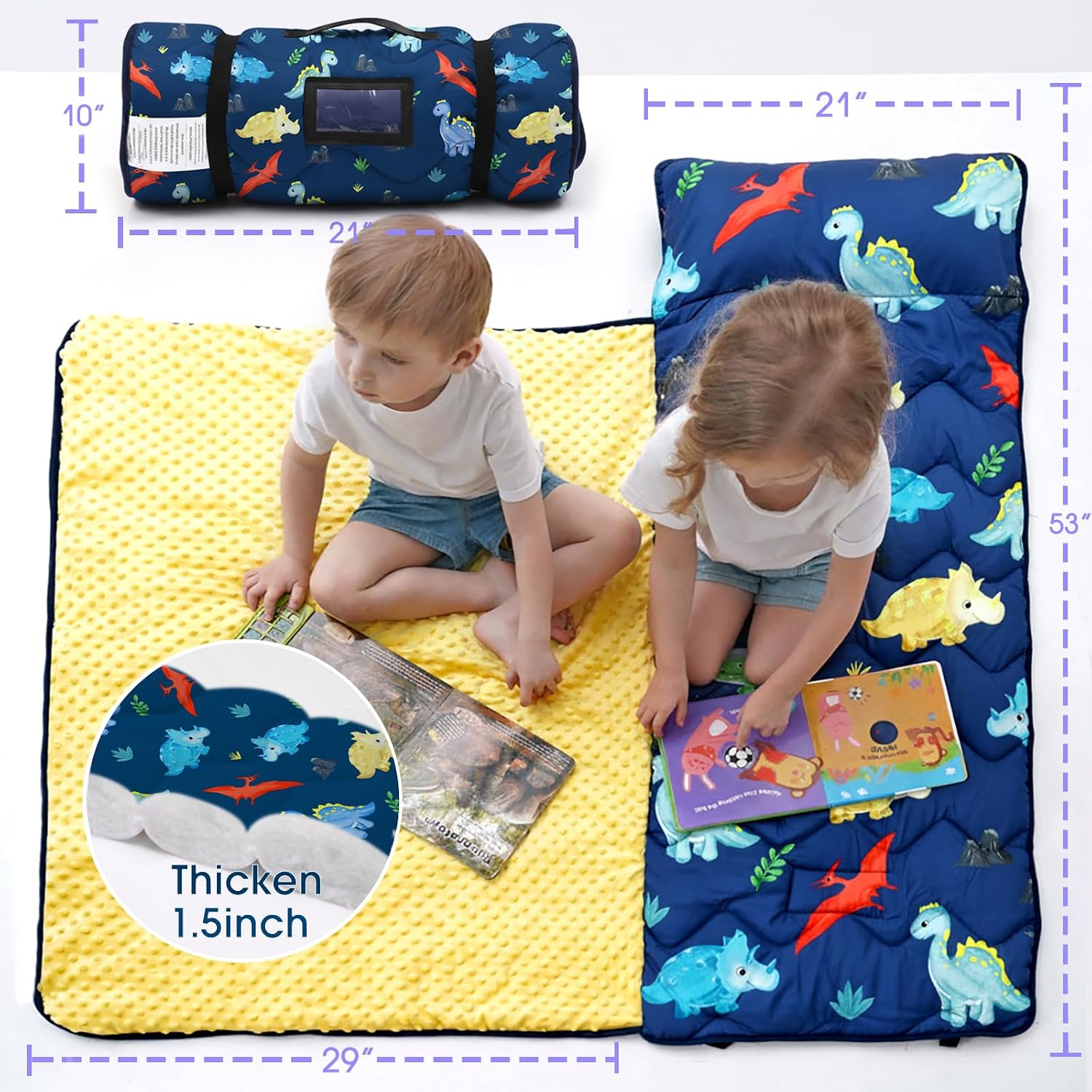ACRABROS Toddler Nap Mat with Pillow and Blanket, Large Rolled Napping Mats,Slumber Bags for Boys Girls,Kids Sleeping Bag for Daycare, Preschool Travel