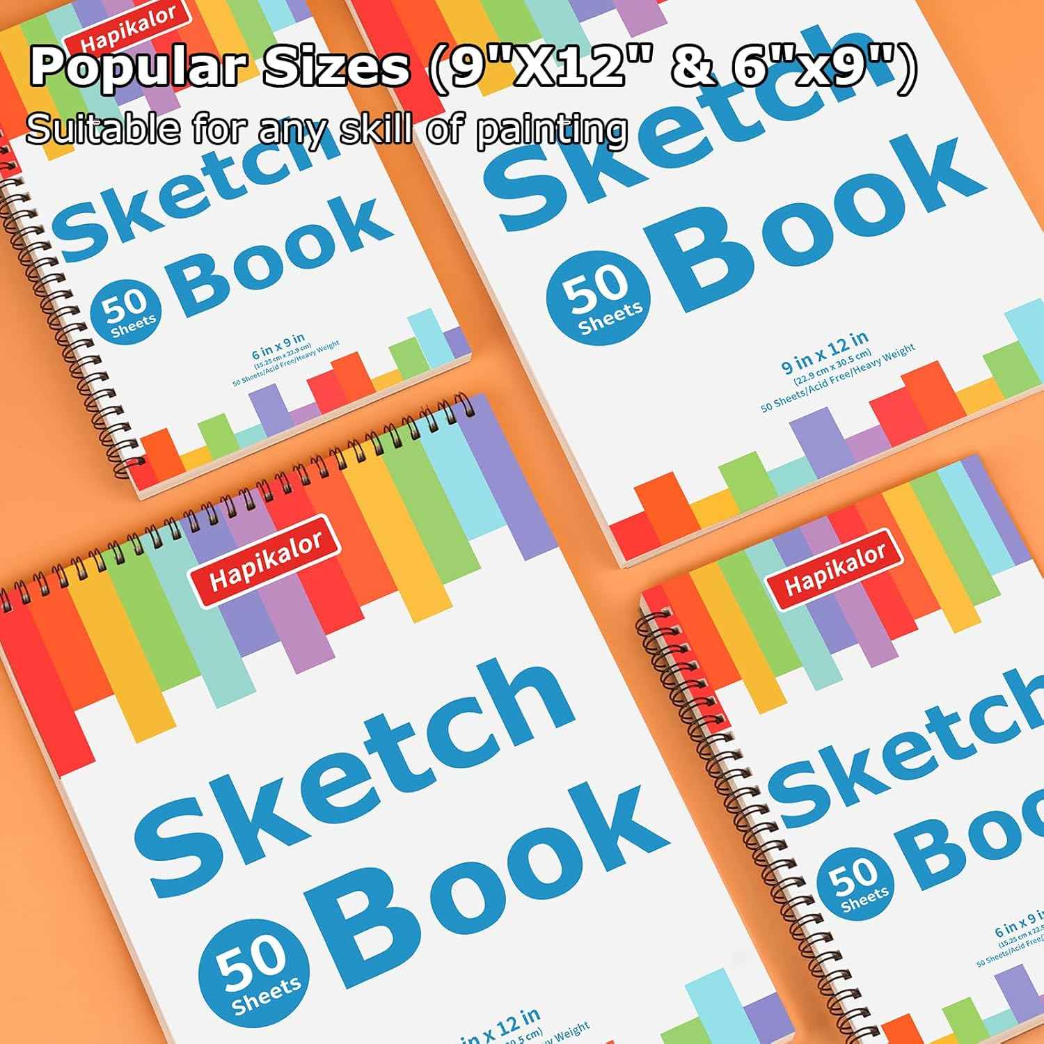 6" x 9" Sketch Book, 2-Pack 50 Sheets 68lb/100gsm, Spiral Bound Sketchbook