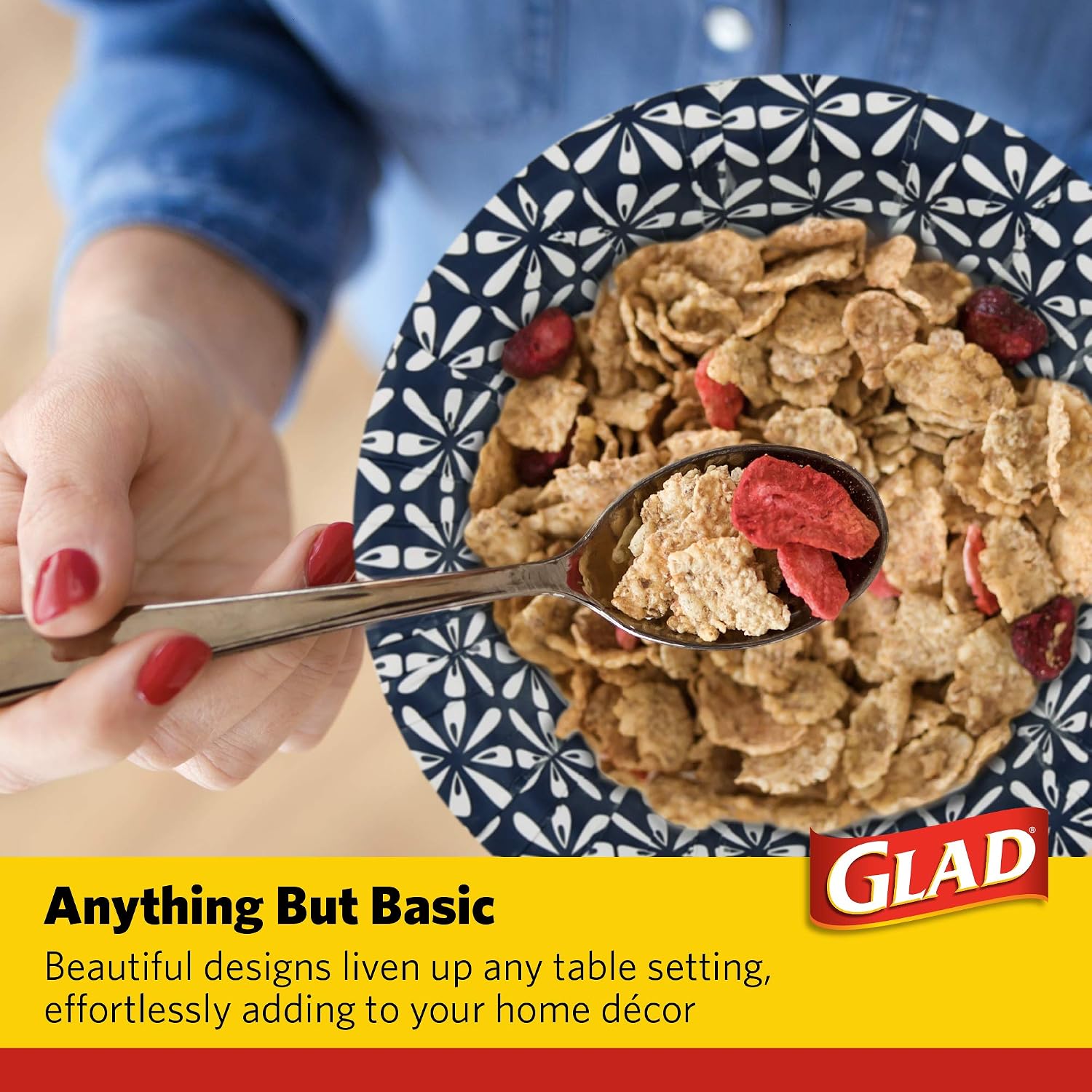 Glad Round Disposable Paper Bowls, Blue Mosaic, 16 Oz, 50 Count, 6-Pack