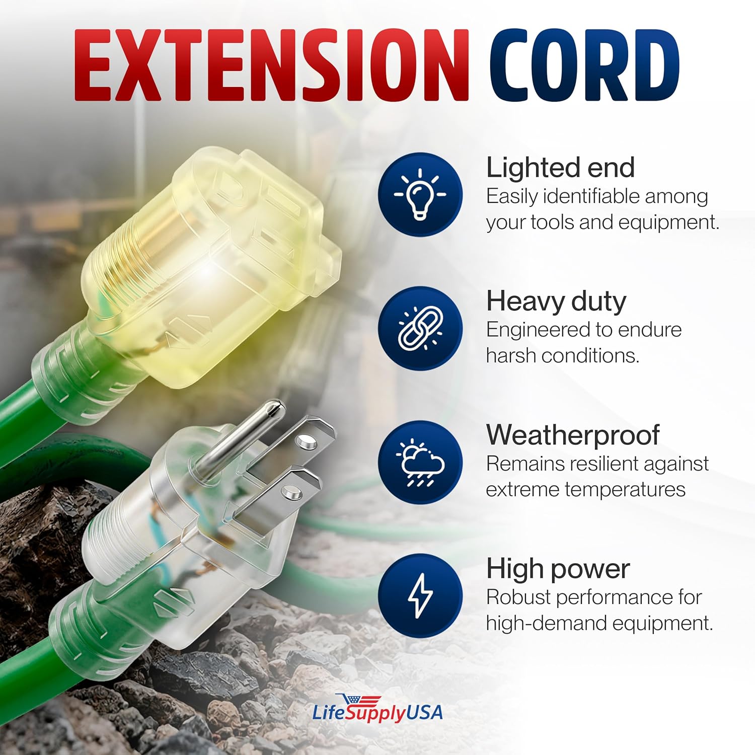 75ft Outdoor/Indoor Extension Cord 10/3 Gauge Ultra Heavy Duty 3 Prong SJTW, Waterproof, Flexible Cold-Resistant Long Power Cord,15A 125V 1875W, Green by LifeSupplyUSA