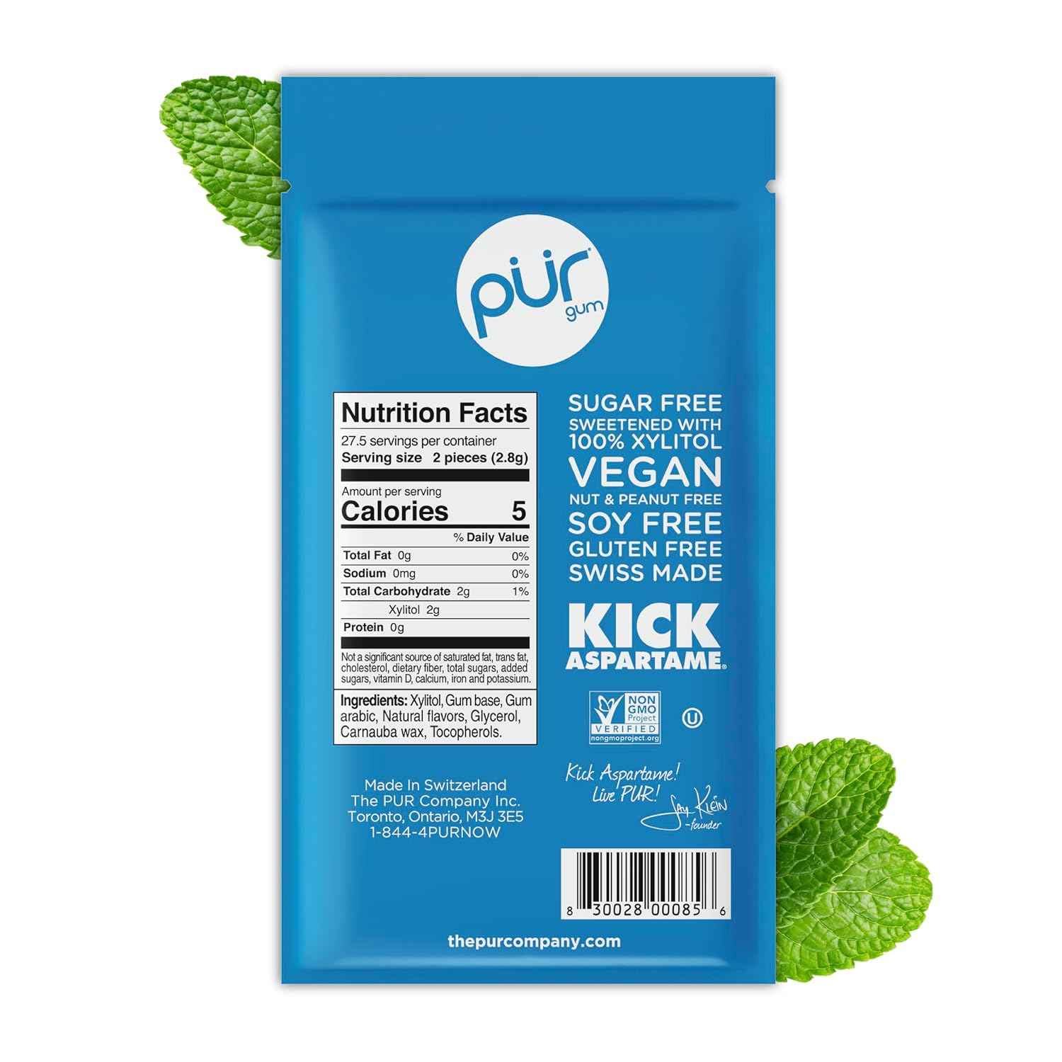 PUR Gum, Peppermint, Xylitol Gum, No Artificial Flavor, 660 Count (12x55)