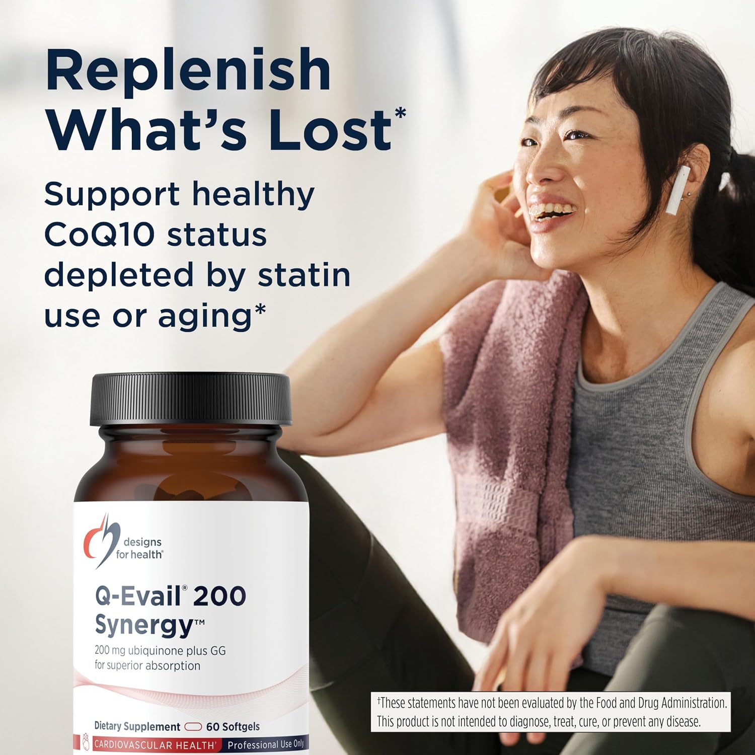 Designs for Health Q-Evail 200 Synergy – 200 mg CoQ10 Highly Bioavailable Ubiquinone + Exclusive Absorption Technology – Coenzyme Q10 Boost with GG – Heart, Healthy Aging + Cell Support (60 Softgels)