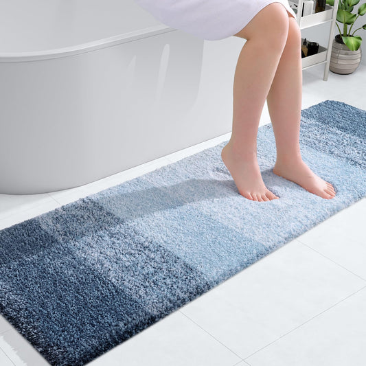 OLANLY Bathroom Rug Mat 59x17, Extra Soft and Absorbent Microfiber Bath Rugs, Non-Slip Plush Shaggy Bath Carpet, Machine Wash Dry, Bath Mats for Bathroom Floor, Tub and Shower, Navy Blue