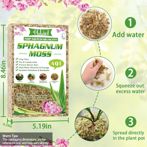Halatool 3.6 OZ Sphagnum Moss for Plants, 4 QT Long Fiber Dried Orchid Moss