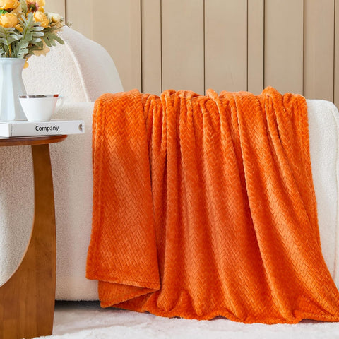 NEWCOSPLAY Fleece Leaves Pattern Throw Blanket, Orange, 50"x60"