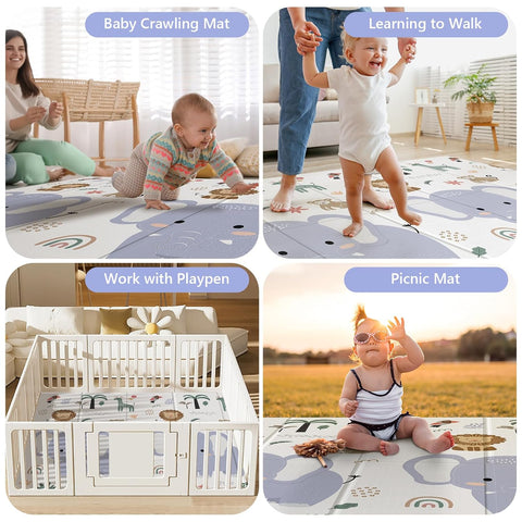 NOONKTY 79x71 Extra Large Baby Play Mat for Floor, Foldable Foam Playmat for Babies 0-12 Months & Kids, Non-Toxic Waterproof Baby Mat, Thick Playpen Mat for Tummy Time Crawling, Elephant