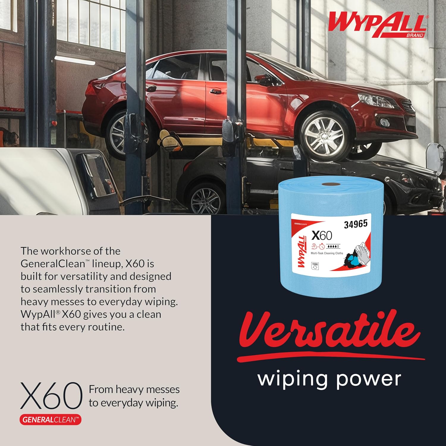 WypAll GeneralClean X60 Multi-Task Cleaning Cloths, 1100 Towels (34965)