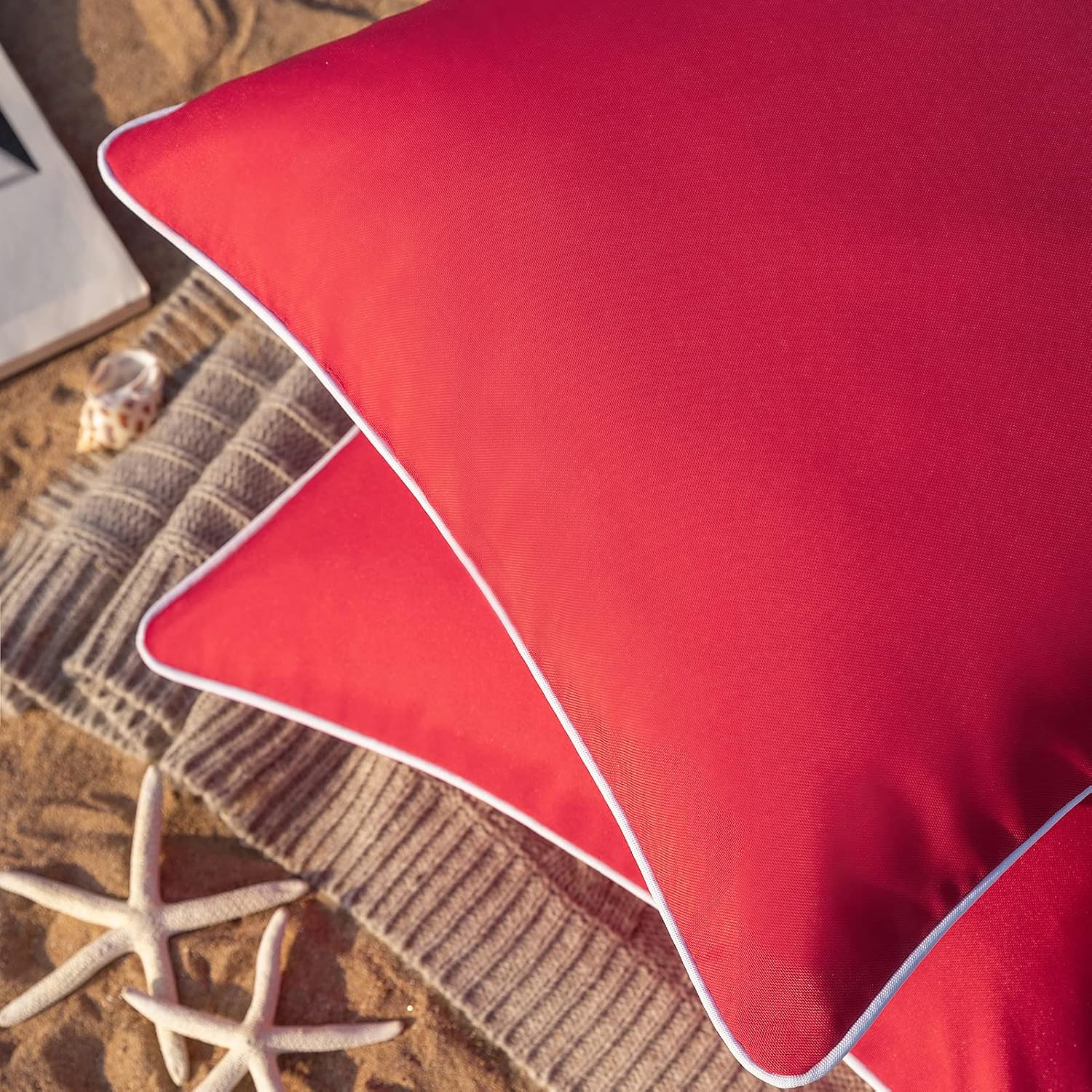 Phantoscope Pack of 2 Outdoor Waterproof Solid Throw Decorative Pillow Cover Decorative Square Outdoor Pillows Cushion Case Patio Pillows for Couch Tent (18''x18'',Red)