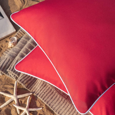 Phantoscope Pack of 2 Outdoor Waterproof Solid Throw Decorative Pillow Cover Decorative Square Outdoor Pillows Cushion Case Patio Pillows for Couch Tent (18''x18'',Red)