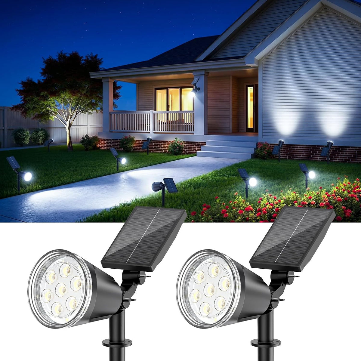 Solar Lights Outdoor Spot Light Waterproof: 1000LM Adjustable Cool White Spotlights - 2-in-1 15Hrs+ Bright Wall Spot Light - Solar Powered Landscape Spotlight for Garden, Yard, Tree, Flag