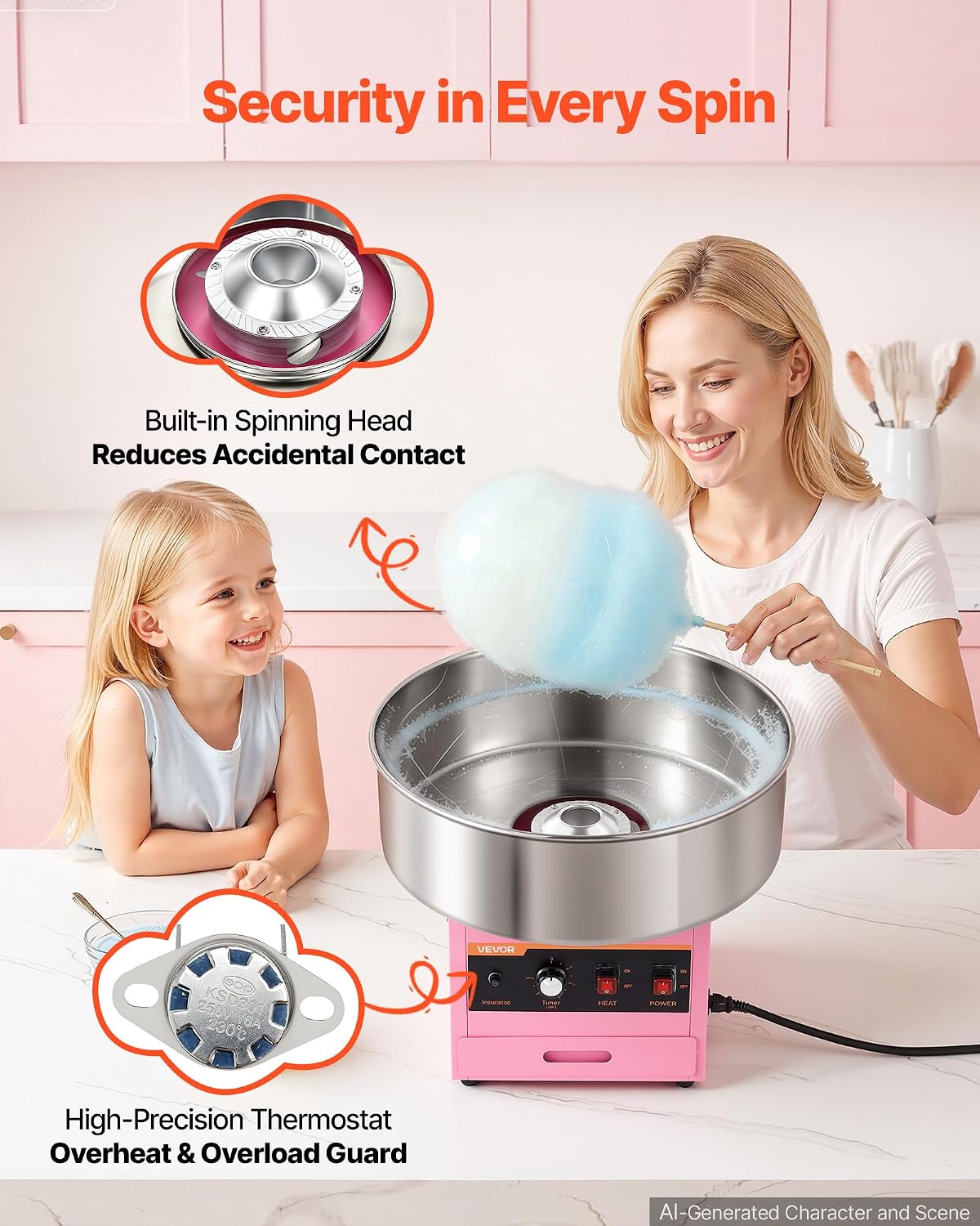 VEVOR Commercial Cotton Candy Machine, 1000W Electric Candy Floss Maker