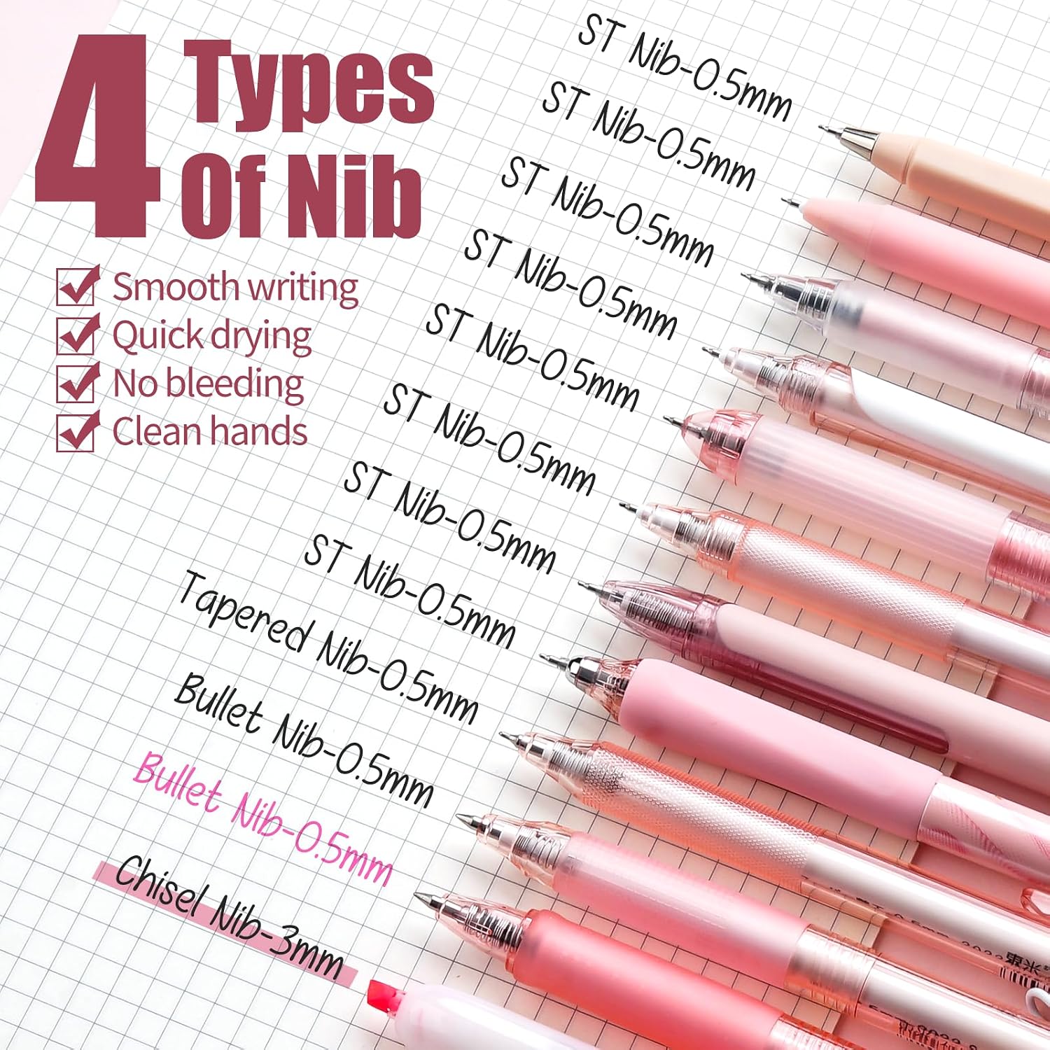 Four Candies Rose Gel Pens, Pink Barrels, Black Ink, 0.5mm, 12 Count