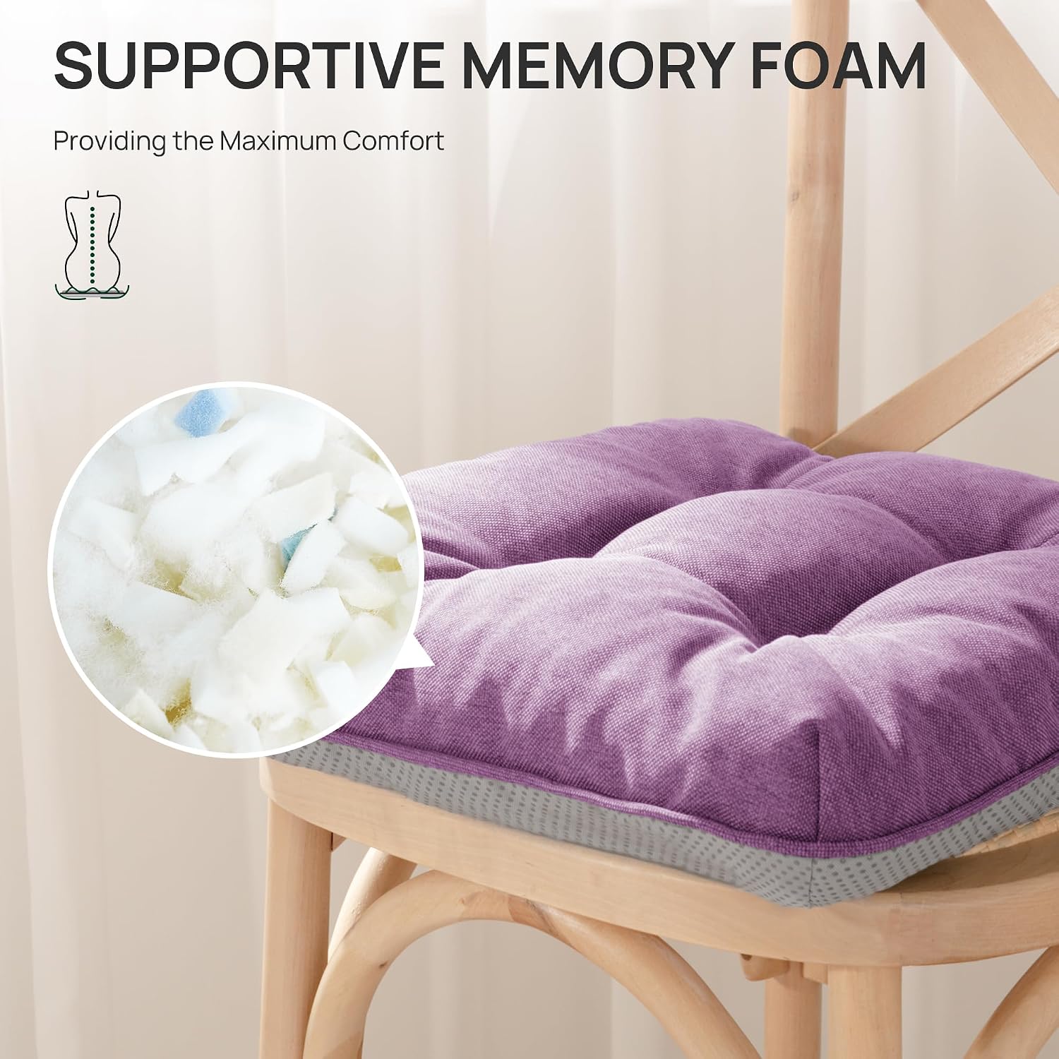 Love's cabin Memory Foam Chair Cushions Set of 4, 19 Inch, Light Purple