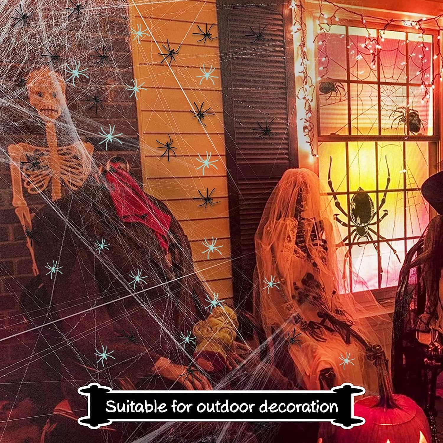 1200 Sqft Halloween Spider Web Decorations, Bonus with 50+50 Fake Spiders, Super Stretch Cobwebs for Halloween Indoor and Outdoor Party Supplies (1200 Sqft Web+100 Spider)