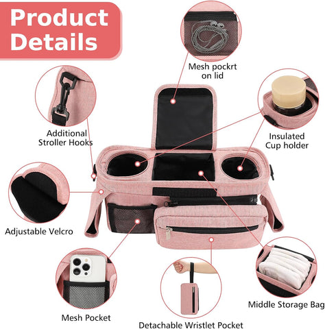 Accmor Universal Stroller Organizer with Insulated Cup Holder, Detachable Phone Bag Shoulder Strap, Stroller Caddy Bag for UPPAbaby, Baby Jogger, Graco, Umbrella & Most Strollers