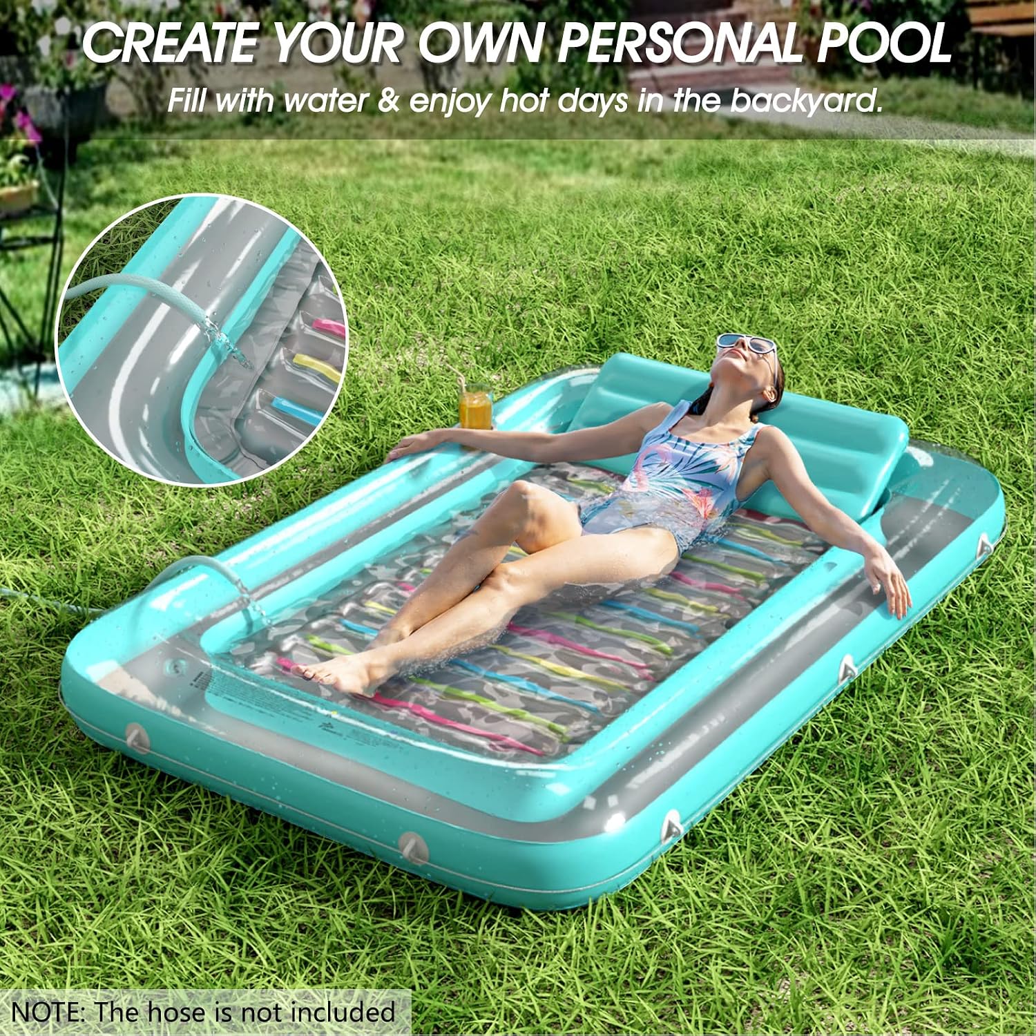 Inflatable Tanning Pool Lounger Float - Jasonwell 4 in 1 Sun Tan Tub Sunbathing Pool Lounge Raft Floatie Toys Water Filled Tanning Bed Mat Pad for Adult Blow Up Kiddie Pools Kids Ball Pit (MG,L)